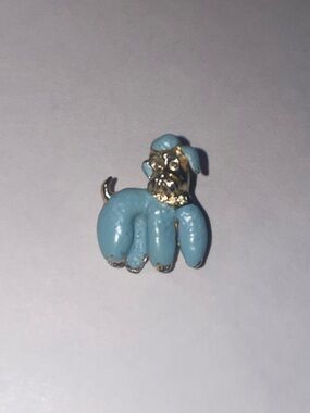 Vintage Blue Enamel Poodle Brooch Pin